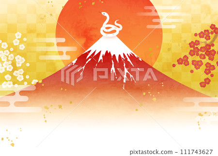 2025年新年賀卡的向量圖模板,水彩富士山、蛇和第一個日出(蛇年,蛇) 2025年新年賀卡的向量圖模板,水彩富士山、蛇和第一個日出(蛇年,蛇) 111743627