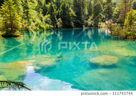 Blausee lake or Blue Lake in Bernese Oberland, Kandergrund, Switzerland Blausee lake or Blue Lake in Bernese Oberland, Kandergrund, Switzerland 111743744