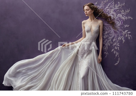 AI-generated image: A fantastic purple world and a lady in a white dress AI-generated image: A fantastic purple world and a lady in a white dress 111743780