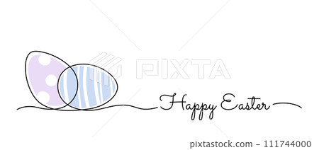 Happy Easter typography with single line eggs and handwritten style text for banner or greeting card Happy Easter typography with single line eggs and handwritten style text for banner or greeting card 111744000