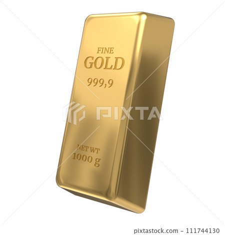 Gold bar. 1kg gold bullion. Shiny gold bar. 3D rendering illustration of gold bar. Business financial banking concept 111744130