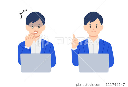 一群商務人士看著電腦，擺出令人震驚的好姿勢【人物矢量圖素材】 111744247