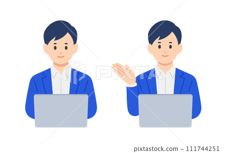 A set of business people looking at a computer and posing as a guide [people vector illustration material] 111744251