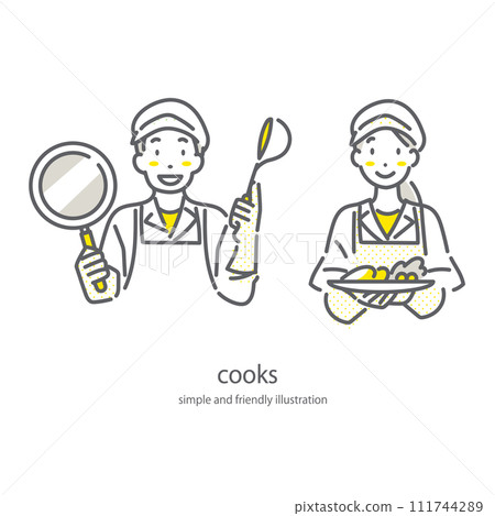 Female and male cooking staff - simple and stylish line drawing illustration 111744289