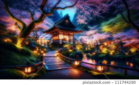 燈火通明的神社建築 燈火通明的神社建築 111744290