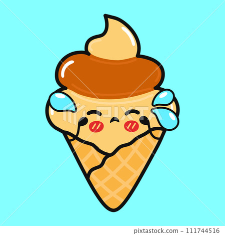 Crying Ice cream character. Vector hand drawn cartoon kawaii character illustration icon. Isolated on blue background. Sad Ice cream character concept Crying Ice cream character. Vector hand drawn cartoon kawaii character illustration icon. Isolated on blue background. Sad Ice cream character concept 111744516