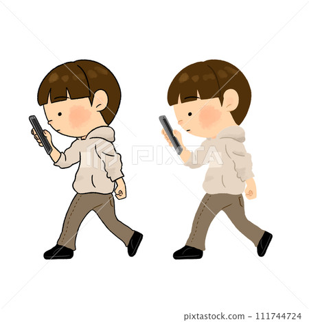 A man walking and using a smartphone_Simple illustration set 111744724