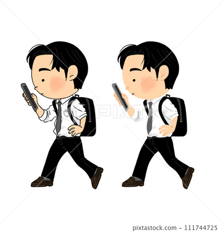 Working man walking and using smartphone_Simple illustration set 111744725