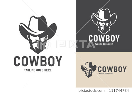 Wild West Gangster Cowboy silhouette illustration, Sniper Vintage Retro Design template with various backgrounds 111744784