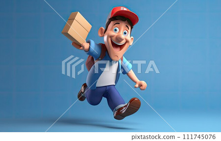 Courier with box, 3d man character. Postman carry mail or package. Male deliver person with parcel. Concept of express delivery, postal logistic business. AI Generated Courier with box, 3d man character. Postman carry mail or package. Male deliver person with parcel. Concept of express delivery, postal logistic business. AI Generated 111745076