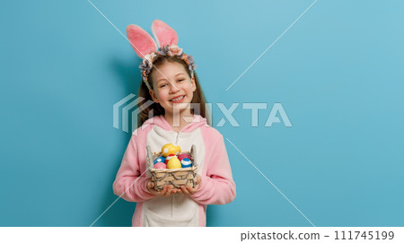 Girl with painted eggs. Girl with painted eggs. 111745199