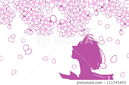 Illustration of a cute girl and cherry blossoms Illustration of a cute girl and cherry blossoms 111745403