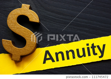 Dollar sign and strip of paper with inscription annuity. Dollar sign and strip of paper with inscription annuity. 111745472