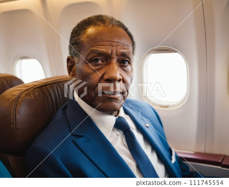 African businessman in an airplane African businessman in an airplane 111745554