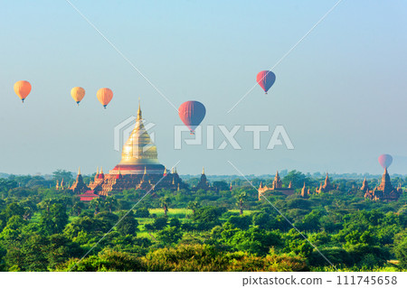 Bagan, Myanmar with Balloons 111745658