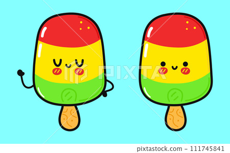 Cute funny Ice cream. Vector hand drawn cartoon kawaii character illustration icon. Isolated on blue background. Ice cream character concept Cute funny Ice cream. Vector hand drawn cartoon kawaii character illustration icon. Isolated on blue background. Ice cream character concept 111745841