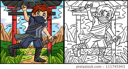 Ninja with Kunai Coloring Colored Illustration Ninja with Kunai Coloring Colored Illustration 111745943