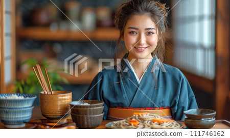 Traditional Japanese soba and udon set meal 111746162