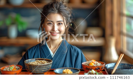 Traditional Japanese soba and udon set meal 111746163