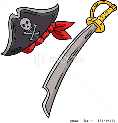 Pirate Hat and Cutlass Cartoon Colored Clipart Pirate Hat and Cutlass Cartoon Colored Clipart 111746315