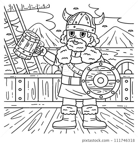 Viking Drinking Mead Coloring Page for Kids 111746318
