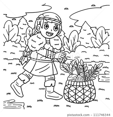 Viking with Basket of Harvest Coloring Page Viking with Basket of Harvest Coloring Page 111746344