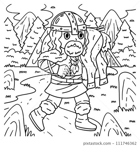 Viking with Hunt Coloring Page for Kids 111746362