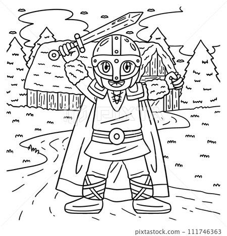 Viking Raising Sword Coloring Page for Kids 111746363