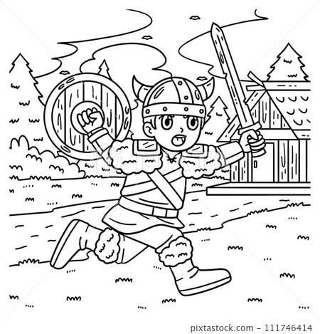 Viking Warrior Charging Coloring Page for Kids 111746414