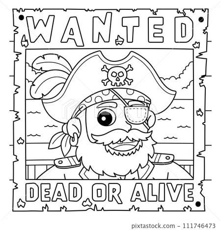 Pirate Wanted Poster Coloring Page for Kids 111746473
