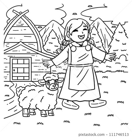 Viking Child with Sheep Coloring Page for Kids Viking Child with Sheep Coloring Page for Kids 111746513