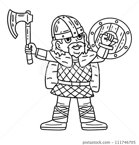 Viking Raising Axe Isolated Coloring Page for Kids Viking Raising Axe Isolated Coloring Page for Kids 111746705