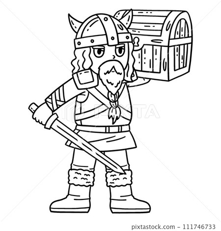 Viking with Loot Isolated Coloring Page for Kids 111746733