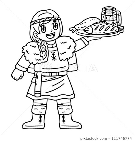 Viking Serving a Meal Isolated Coloring Page Viking Serving a Meal Isolated Coloring Page 111746774
