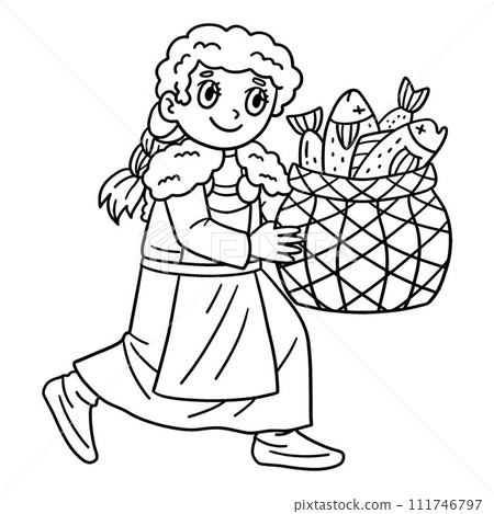 Viking Girl with a Basket of Fish Isolated  111746797