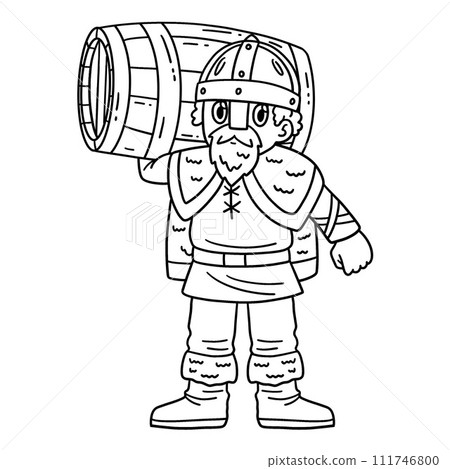 Viking Carrying a Barrel Isolated Coloring Page 111746800