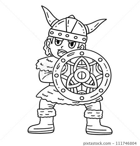Viking with a Shield Isolated Coloring Page Viking with a Shield Isolated Coloring Page 111746804