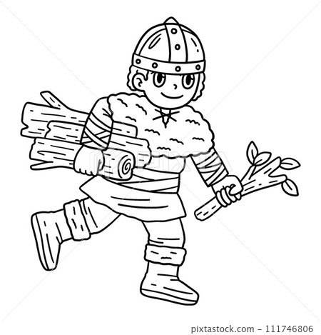 Viking Child Gathering Logs Isolated Coloring Page Viking Child Gathering Logs Isolated Coloring Page 111746806