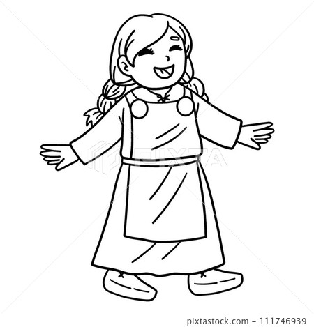 Happy Viking Girl Isolated Coloring Page for Kids 111746939