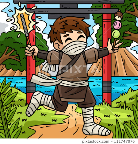Ninja with Sparklers and a Dango Colored Cartoon  111747076