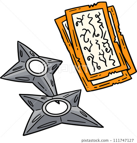 Shuriken and Scroll Cartoon Colored Clipart  111747127