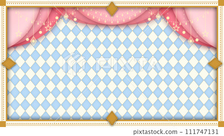 Alice-style diamond classic frame and pink curtains, light blue diamond pattern Alice-style diamond classic frame and pink curtains, light blue diamond pattern 111747131