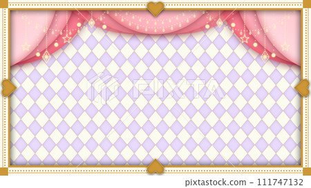 Alice-style heart classic frame and pink curtains with lilac diamond pattern Alice-style heart classic frame and pink curtains with lilac diamond pattern 111747132