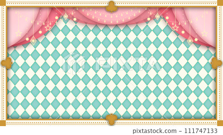 Alice-style clover classic frame and pink curtains with green diamond pattern Alice-style clover classic frame and pink curtains with green diamond pattern 111747133
