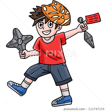 Ninja Child with Kunai and Shuriken Toys Clipart Ninja Child with Kunai and Shuriken Toys Clipart 111747135