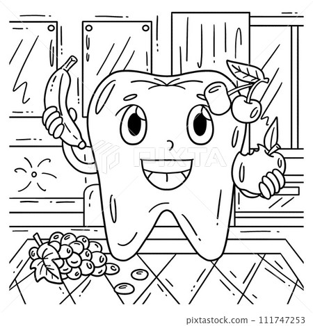 Dental Care Tooth Consuming Fruits Coloring Page 111747253
