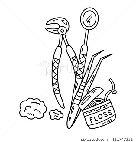 Dental Care Tooth with Tools Isolated Coloring  111747331