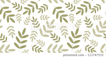 Vector Seamless Pattern with Green Acacia Leaves on White. Vector Flat Foliage Endless background for Textile, Fabric, Wrapping, Wallpaper. Botany Decoration with Foliage, Spring Garden Template 111747333