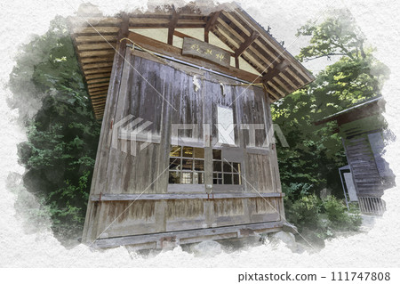 水彩畫風 上越春日山神社神轎堂 新潟縣上越市 111747808