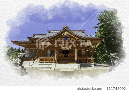 水彩風格的上越春日神社參拜堂 新潟縣上越市 水彩風格的上越春日神社參拜堂 新潟縣上越市 111748092